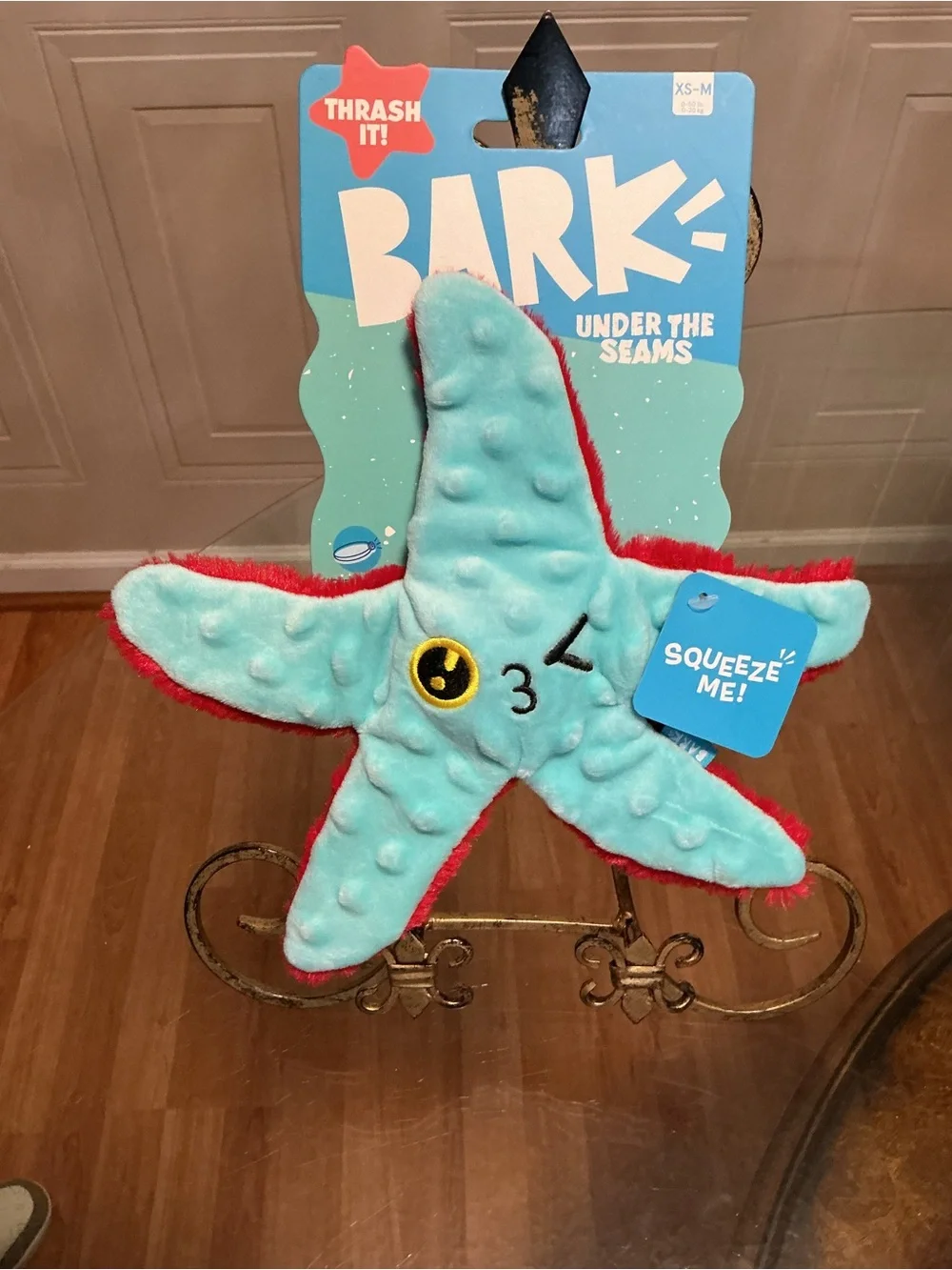 NWT BARK Under the Seams Starfish Dog Toy - Crinkle Squeaker 10”